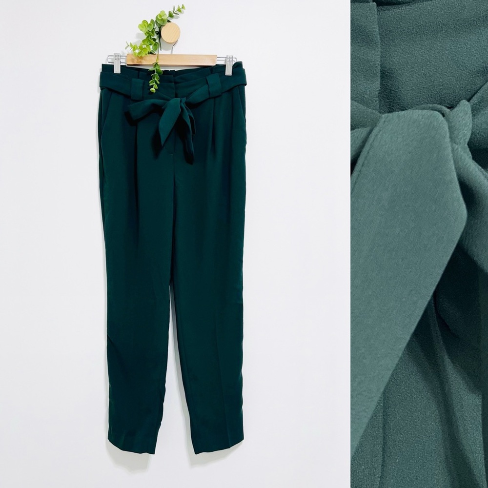 Express Forest Green High Rise Waist Tie Paper Bag Ankle Trousers